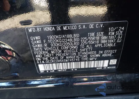 2025 Honda Hr-V Sport from USA, damaged, VIN 3CZRZ2H5XSM745745